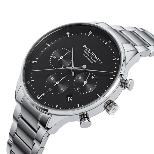 Paul Hewitt Chrono Uhr Silber Schwarz Riesige Ersparnisse