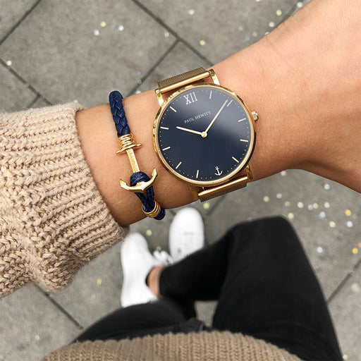 Paul Hewitt Ankerarmband Phrep Lite Gold Leder Marineblau Räumungsverkauf