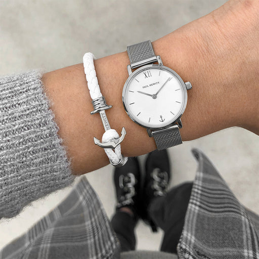 Paul Hewitt Ankerarmband Phrep Lite Silber Leder Weiß zollfrei