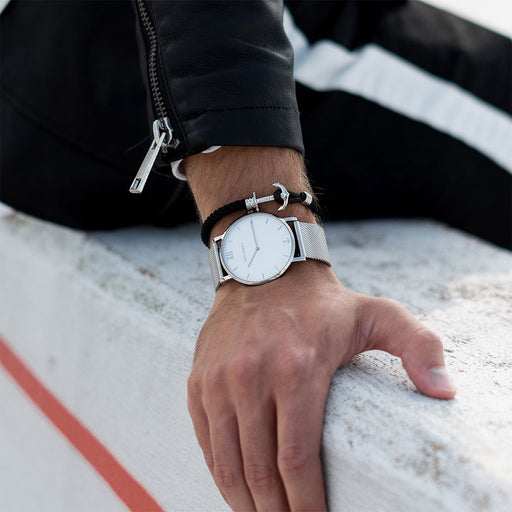 Paul Hewitt Ankerarmband Phrep Lite Silber Nylon Schwarz 50% Rabatt für begrenzte Zeit