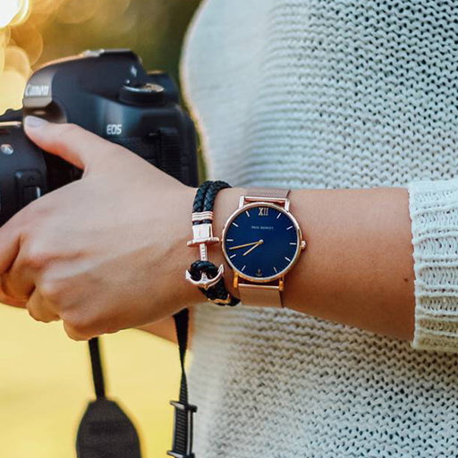 Paul Hewitt Ankerarmband Phrep Roségold Leder Marineblau Rabatte dieses Monats