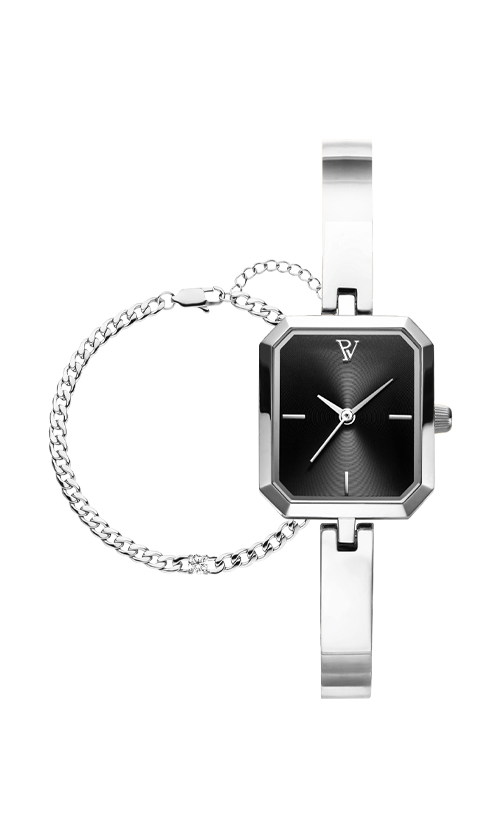 Paul Valentine Ethereal Watch & Curb Bracelet Set Silver Vierteljährliche Förderung