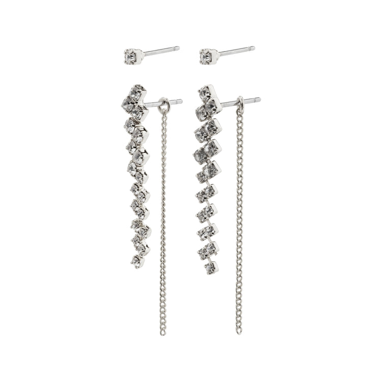 Pilgrim JOLENE recycelte Kristallohrringe, 2-in-1 Set, versilbert Im Verkauf