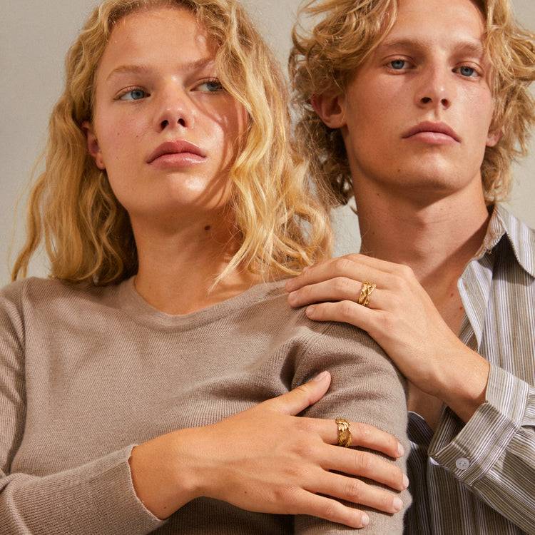 Pilgrim SUN recycelte Ringe, 2-in-1-Set, vergoldet Discount Store für neue Produkte