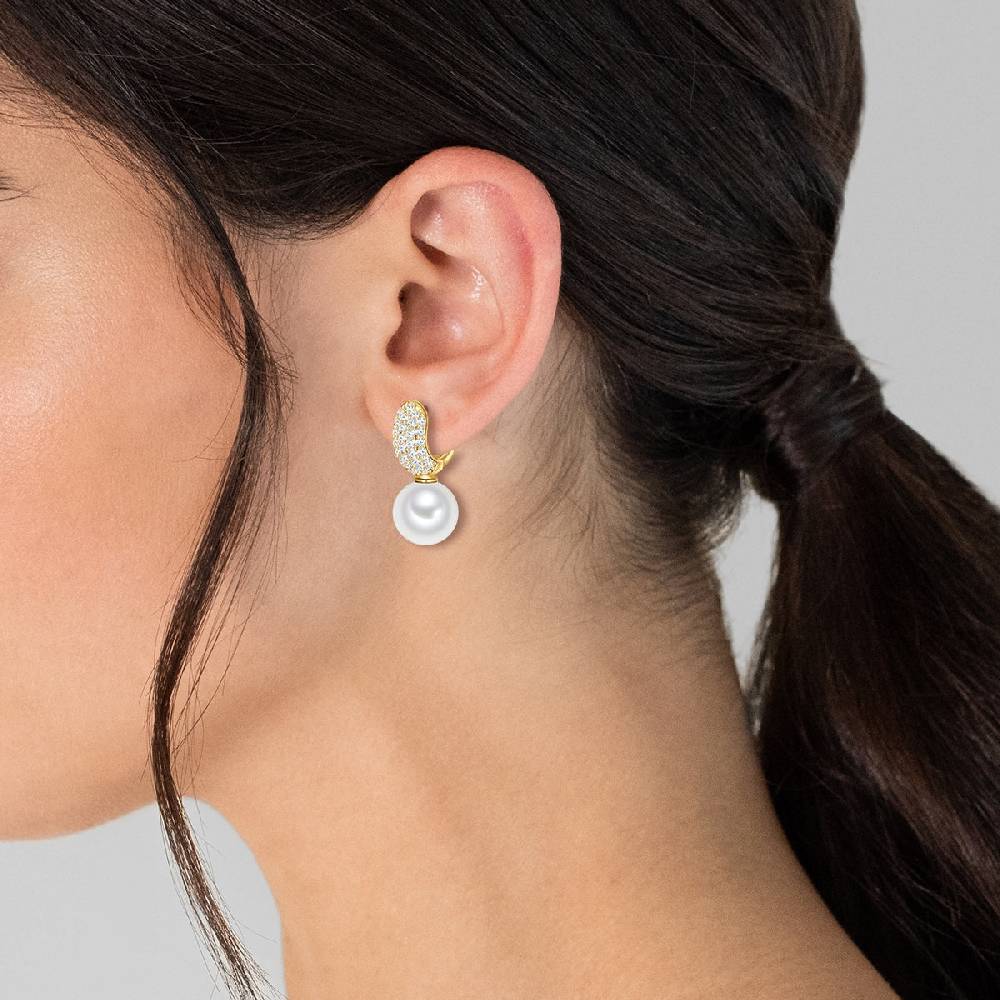 Rafaela Donata Orhänger Sterling Silber gelbgold Südsee-Muschelkernperle weiß Zirkonia weiß Fabrikpreis
