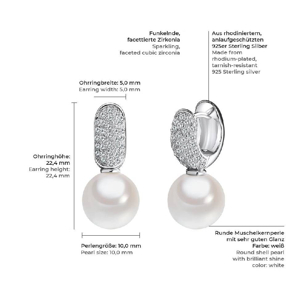 Rafaela Donata Ohrhänger Sterling Silber Südsee-Muschelkernperle weiß Zirkonia weiß Versandkostenfrei