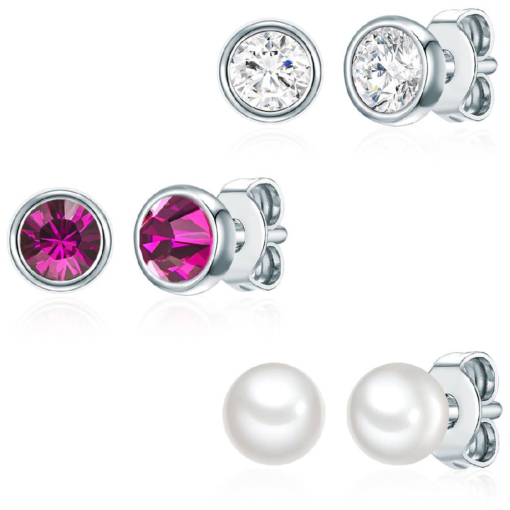 Rafaela Donata 3er Set Ohrstecker Sterling Silber Süßwasser-Zuchtperle weiß verziert mit Kristallen von Swarovski® Auslauf