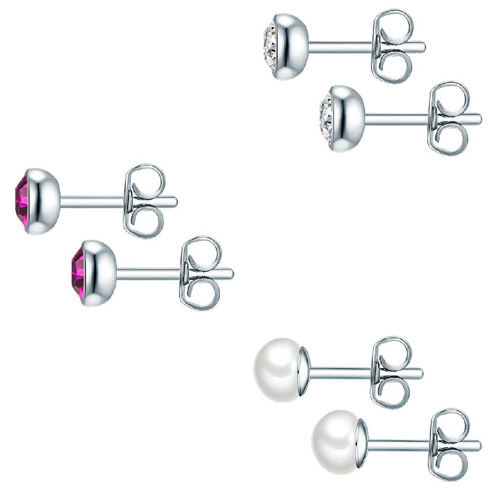 Rafaela Donata 3er Set Ohrstecker Sterling Silber Süßwasser-Zuchtperle weiß verziert mit Kristallen von Swarovski® Auslauf