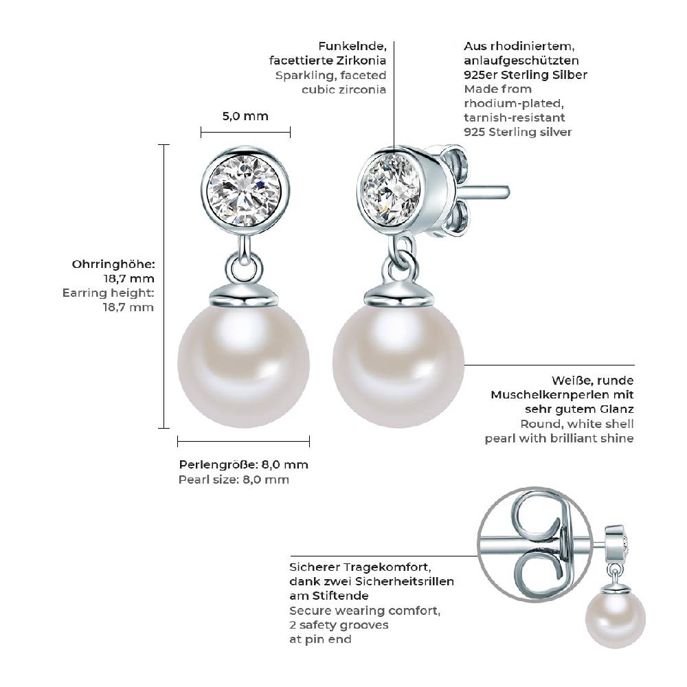 Rafaela Donata Ohrstecker Sterling Silber Südsee-Muschelkernperle weiß Zirkonia weiß Große Rabatte