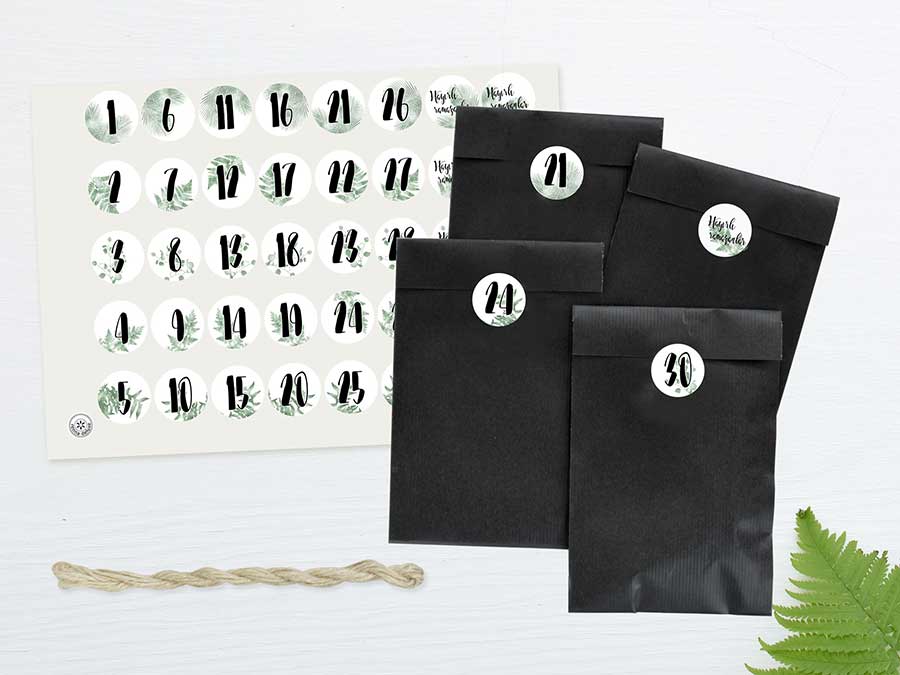 Renna Deluxe RAMADAN Kalender Zahlensticker mit schwarzen Tüten Jubiläumsangebot
