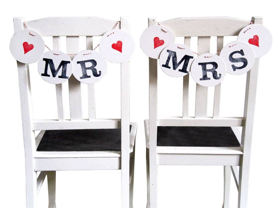 Renna Deluxe MR & MRS Stuhldeko Girlanden zur Hochzeit Super Rabatt