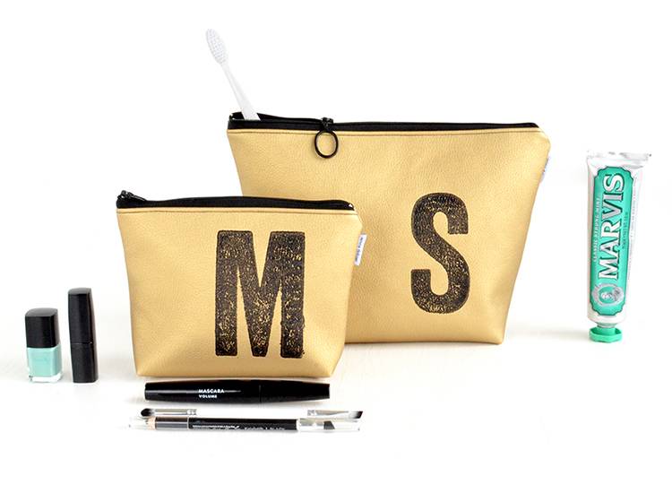 Renna Deluxe Waschtasche Metallic GOLD mit Buchstabe, vegan Rabatt