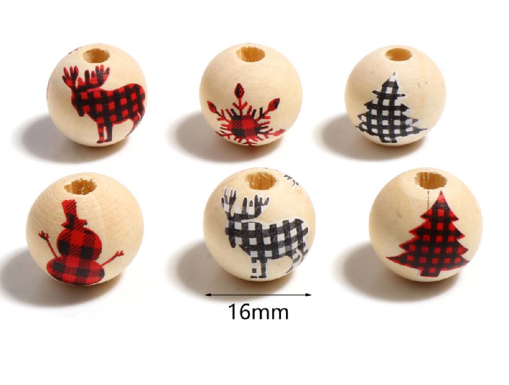﻿Sadingo Holzperlen Natur Motiv Weihnachten 16mm, 20 Stück, Wählbar Saisonale Angebote