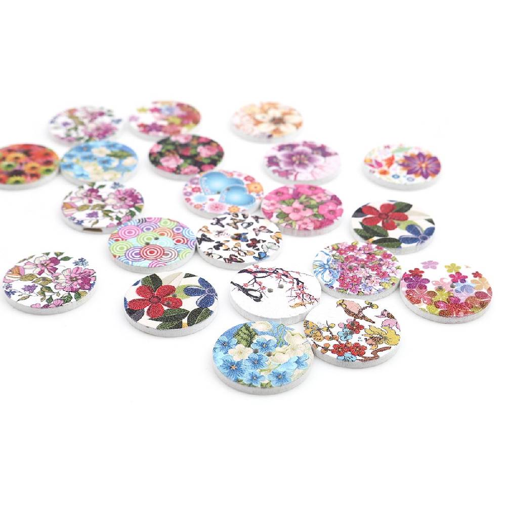 Sadingo Holzknöpfe Blumen Mix - 100 Stück - 25 mm online sichern Nur für heute