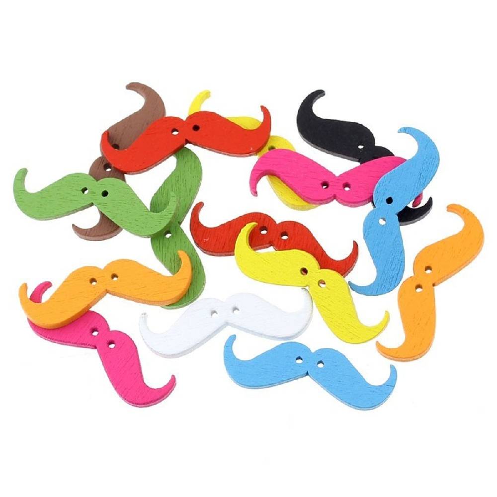 Sadingo Holzknöpfe Moustache, Bart - 50 Stk. - 35 x 11 mm Angebote