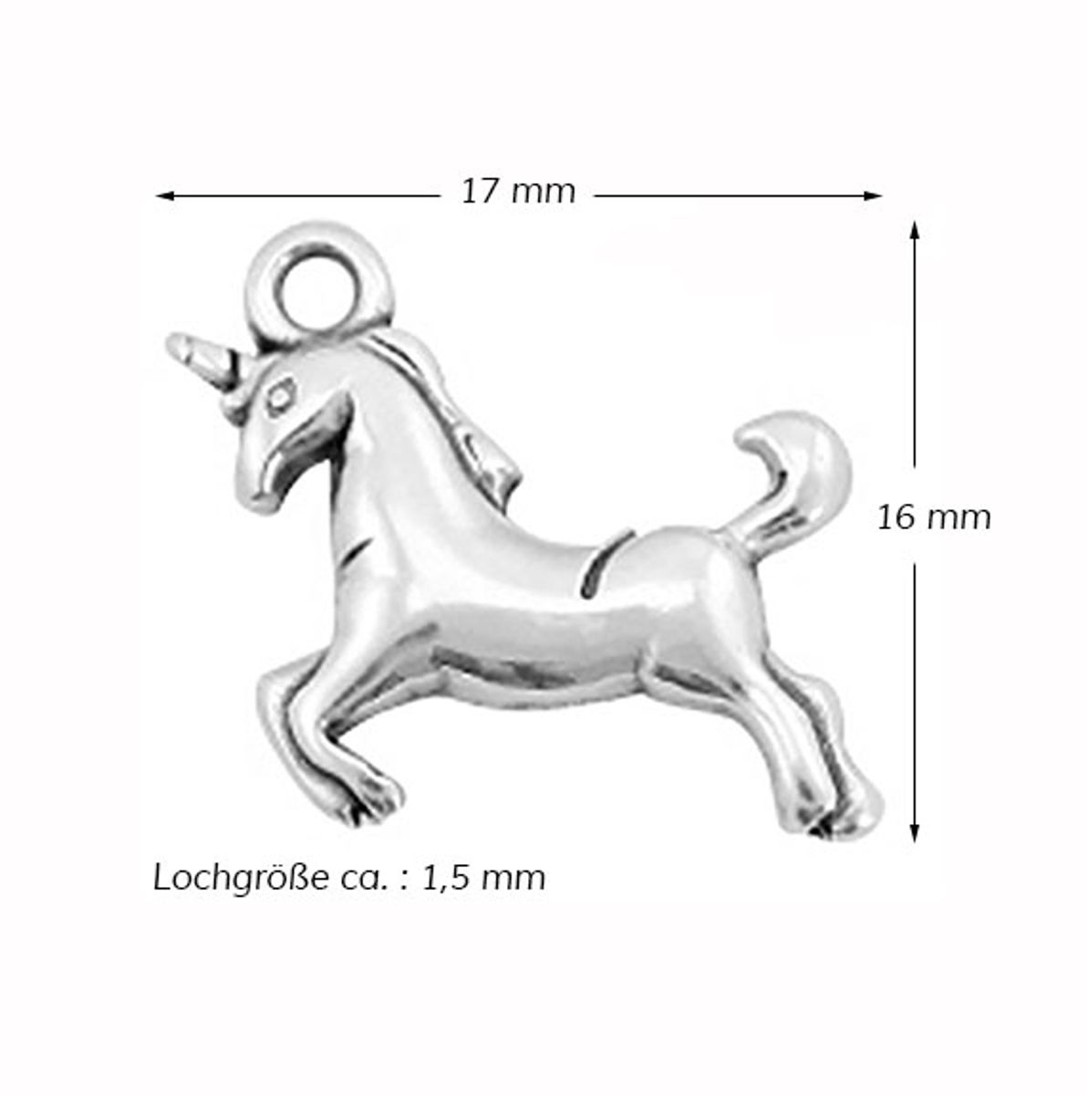 Sadingo Anhänger Einhorn aus Metall, 17 x 16 mm 1 Stück Schlussverkauf