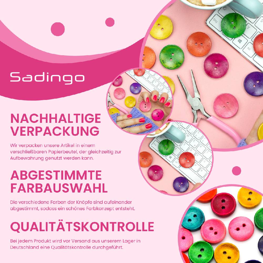 Sadingo Holzknöpfe zum aufnähen, 50 Stück-Ø 3 cm, bunter Mix Sonderangebot