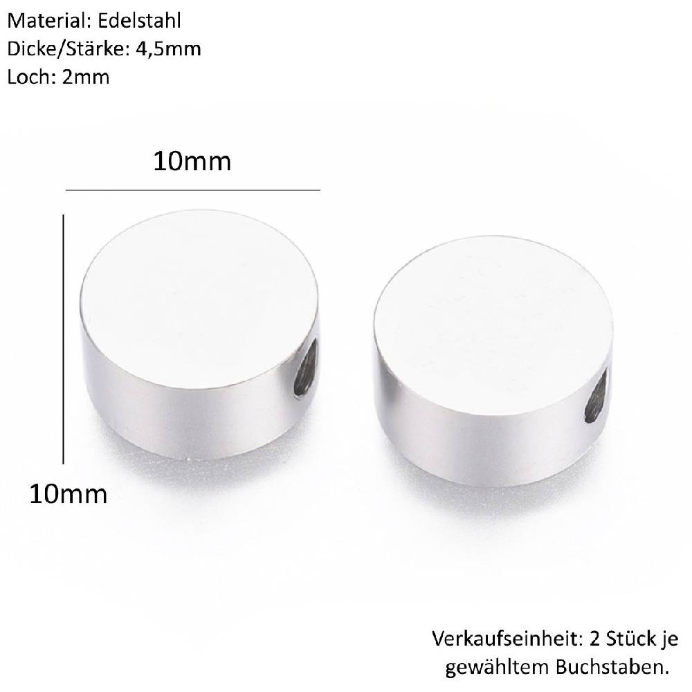 Sadingo Buchstabenperlen Edelstahl 2 Stück 10mm, Buchstabe wählbar Bestseller