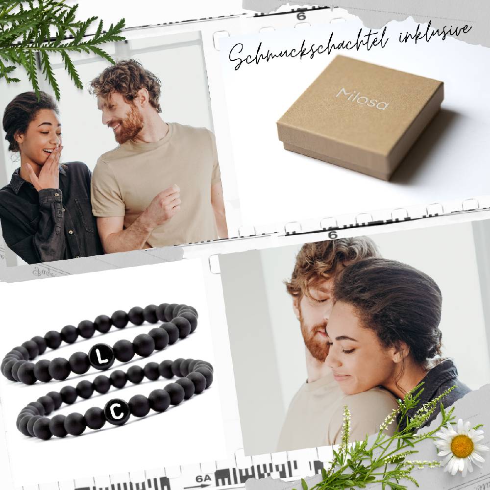 Sadingo Partnerarmband-Set aus schwarzen Acrylperlen Saisonschlussverkauf