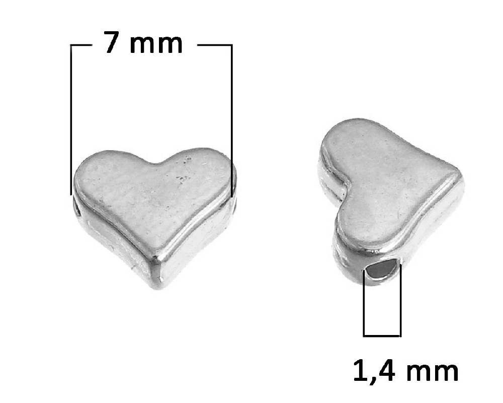 Sadingo Metallperlen | 100 Stück 7x6mm, Herzperlen in silber aus Metall, versilbert Zeitlich begrenztes Angebot
