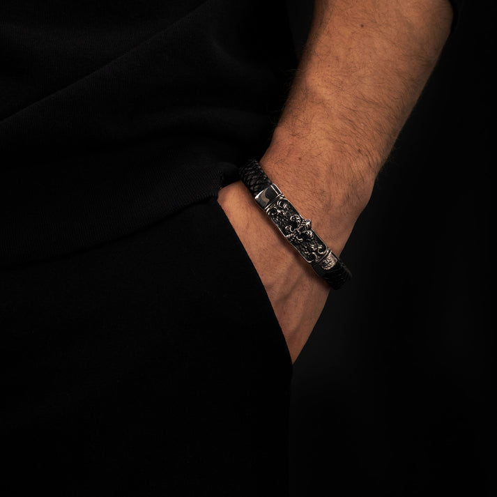 Save Brave Armband Zulu mit Fleur de Lys aus geflochtenem Leder & Edelstahl Angebote
