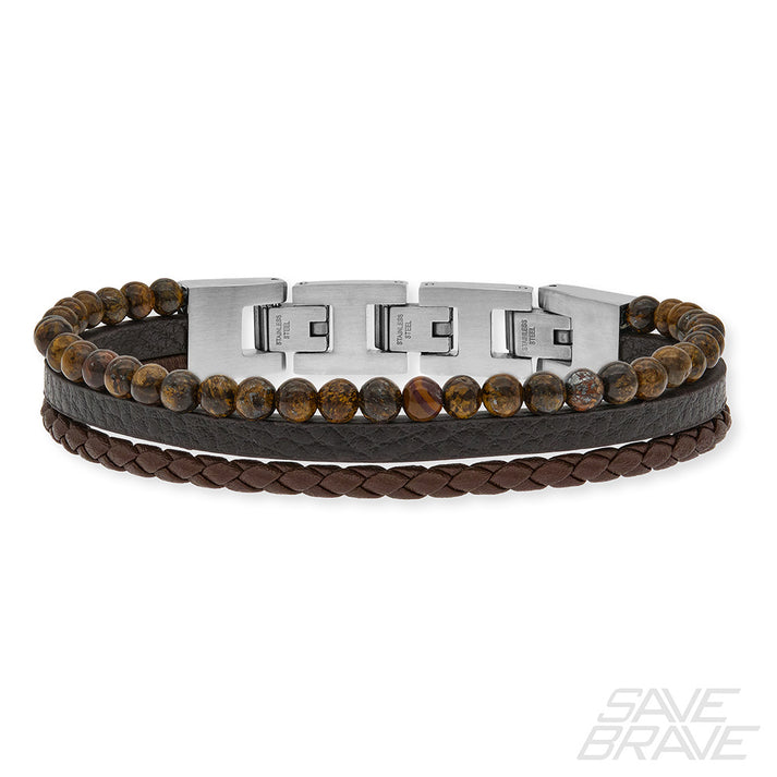 Save Brave Armband Tyler aus Leder & Onyxperlen Fabrikverkauf
