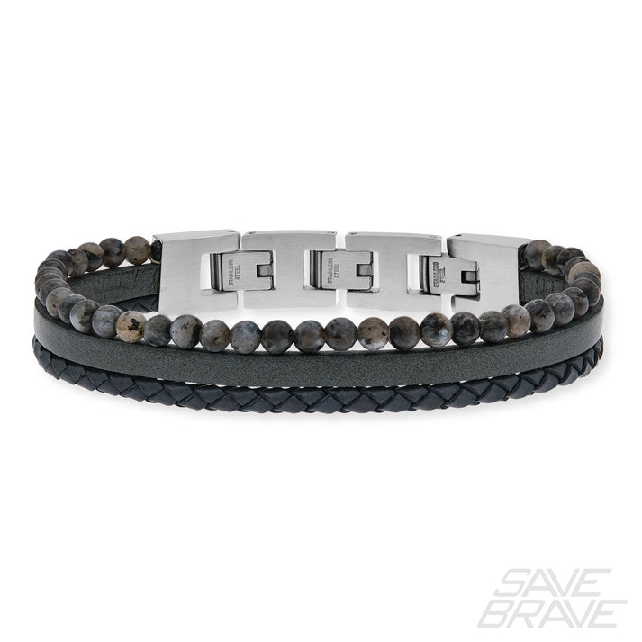 Save Brave Armband Tyler aus Leder & Onyxperlen Fabrikverkauf