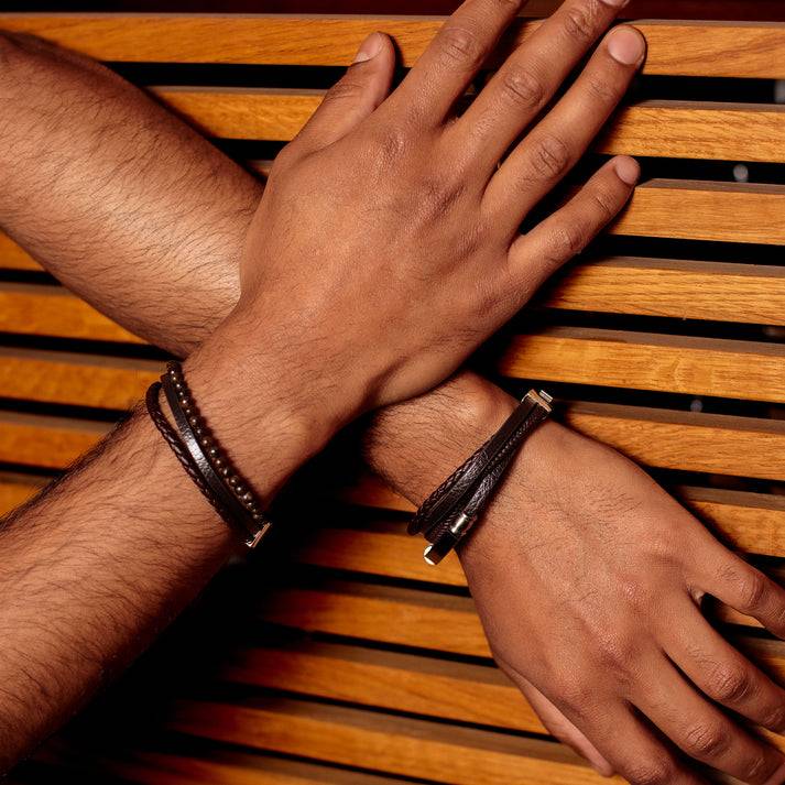 Save Brave Armband Tyler aus Leder & Onyxperlen Fabrikverkauf