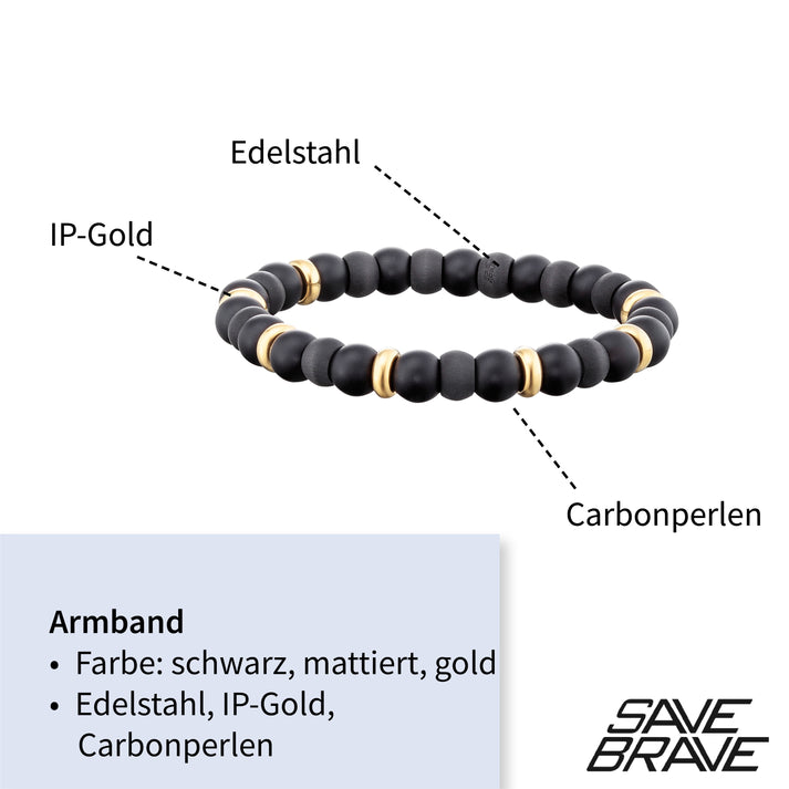 Save Brave Perlenarmband Russell mit Carbon & Edelstahl Exklusivangebot