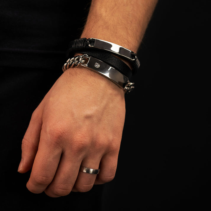 Save Brave Doppeltes Lederarmband Mason mit Edelstahl Sonderangebote