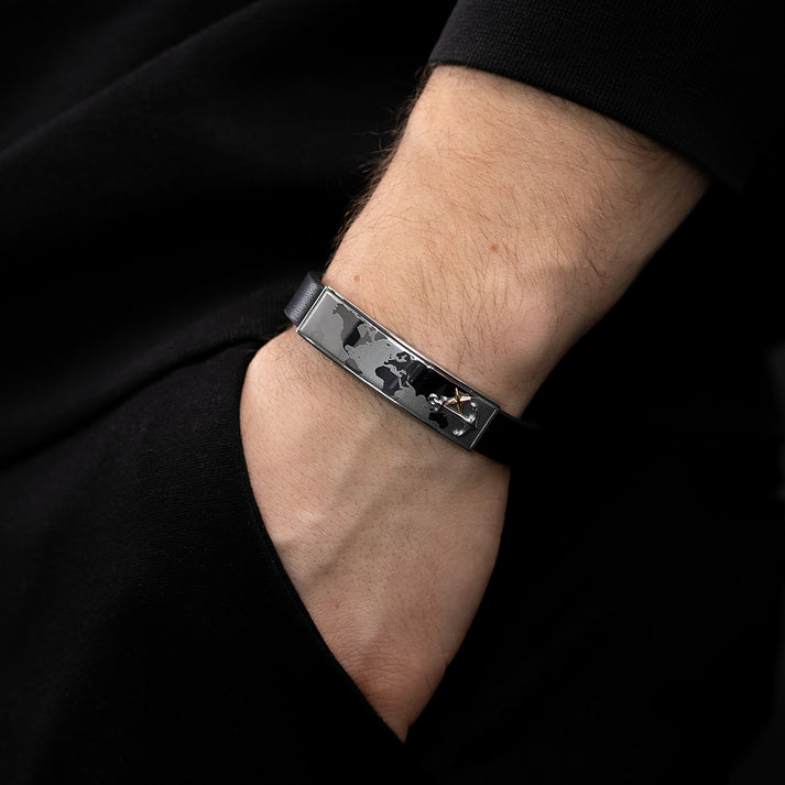 Save Brave Lederarmband Worldanchor schwarz - Welt & Anker gold JETZT KAUFEN