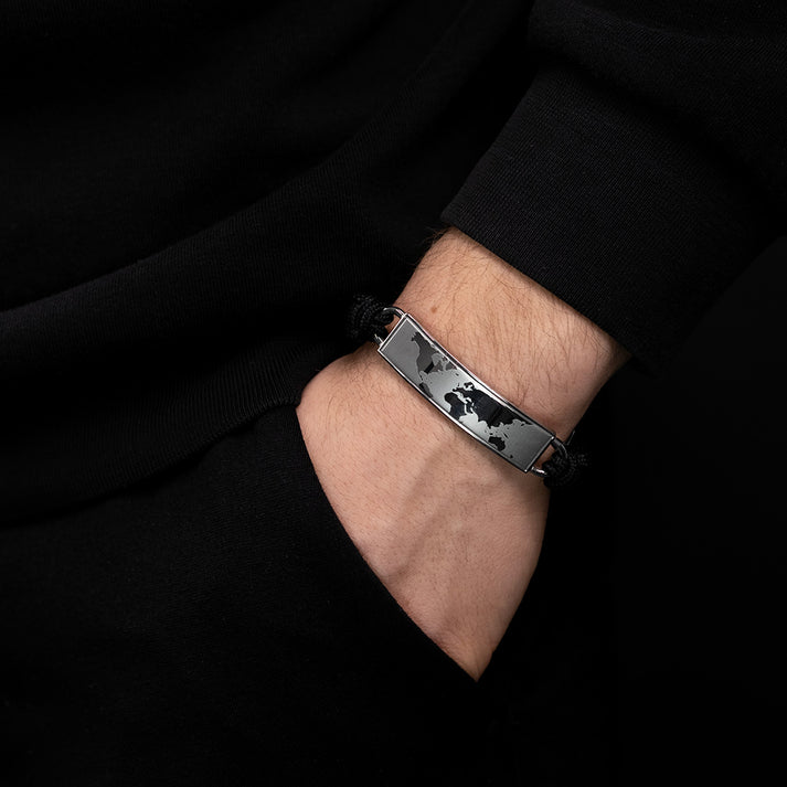 Save Brave Polyesterarmband Worldmap schwarz - Welt silber Bis zu 65% Rabatt