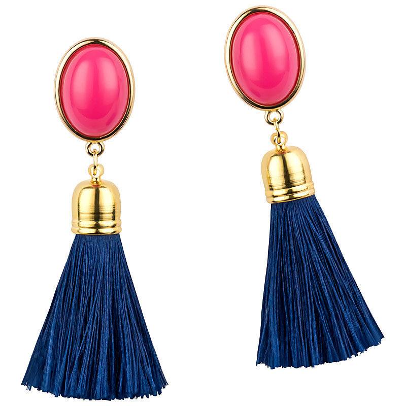SchwesterSchwester Quasten Ohrringe als Ohrstecker in Pink mit dunkelblauer Quaste von AmuseToi Räumungsverkauf
