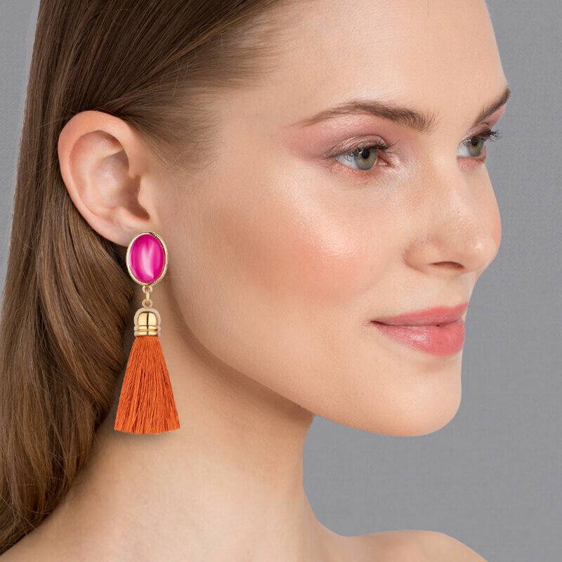 SchwesterSchwester Schimmernde pinkfarbene Ohrstecker mit Quaste in Rostorange von AmuseToi Kostenlose Rückgabe