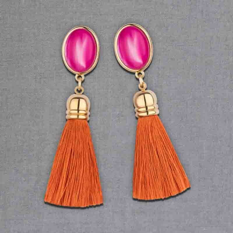 SchwesterSchwester Schimmernde pinkfarbene Ohrstecker mit Quaste in Rostorange von AmuseToi Kostenlose Rückgabe