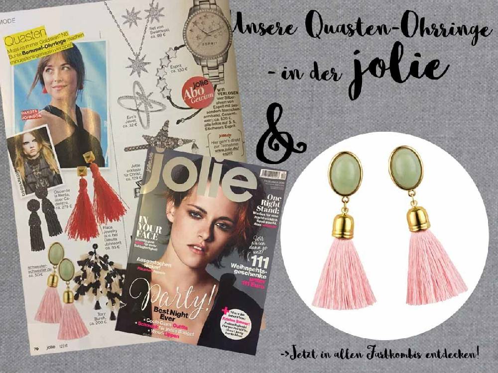 SchwesterSchwester Quasten Ohrringe als Ohrstecker in Jadeoptik mit rosafarbener Quaste von AmuseToi Nur für heute