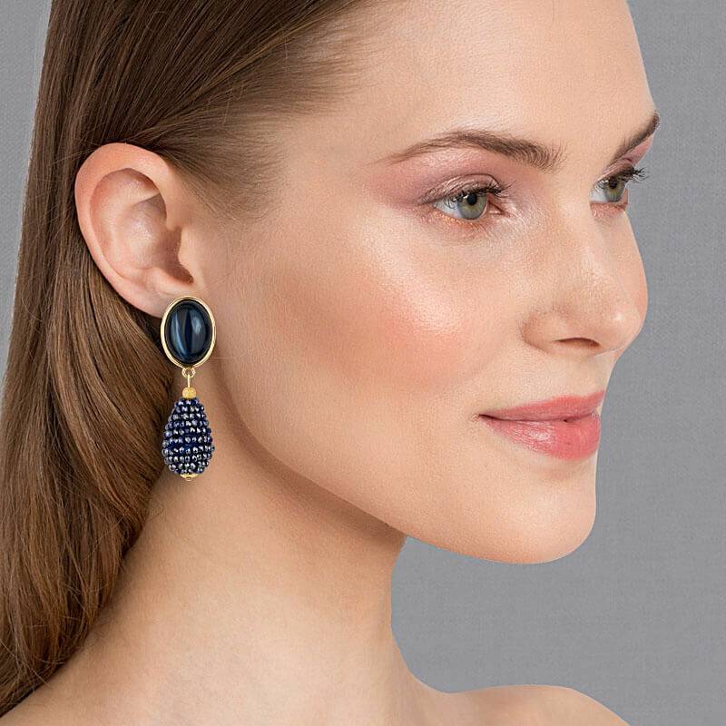 SchwesterSchwester Dunkelblau schimmernde Ohrstecker mit glitzerndem Tropfen von AmuseToi Sonderangebot der Fabrik