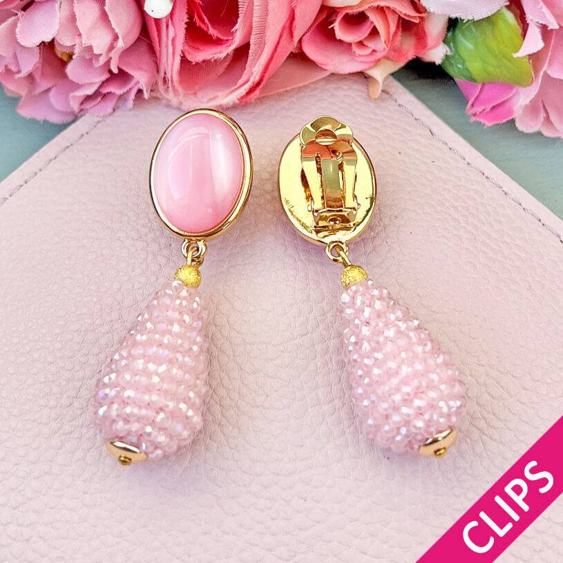 SchwesterSchwester Vergoldeter rosafarbener Ohrclip mit Glitzer-Tropfen Fabrik Onlineshop