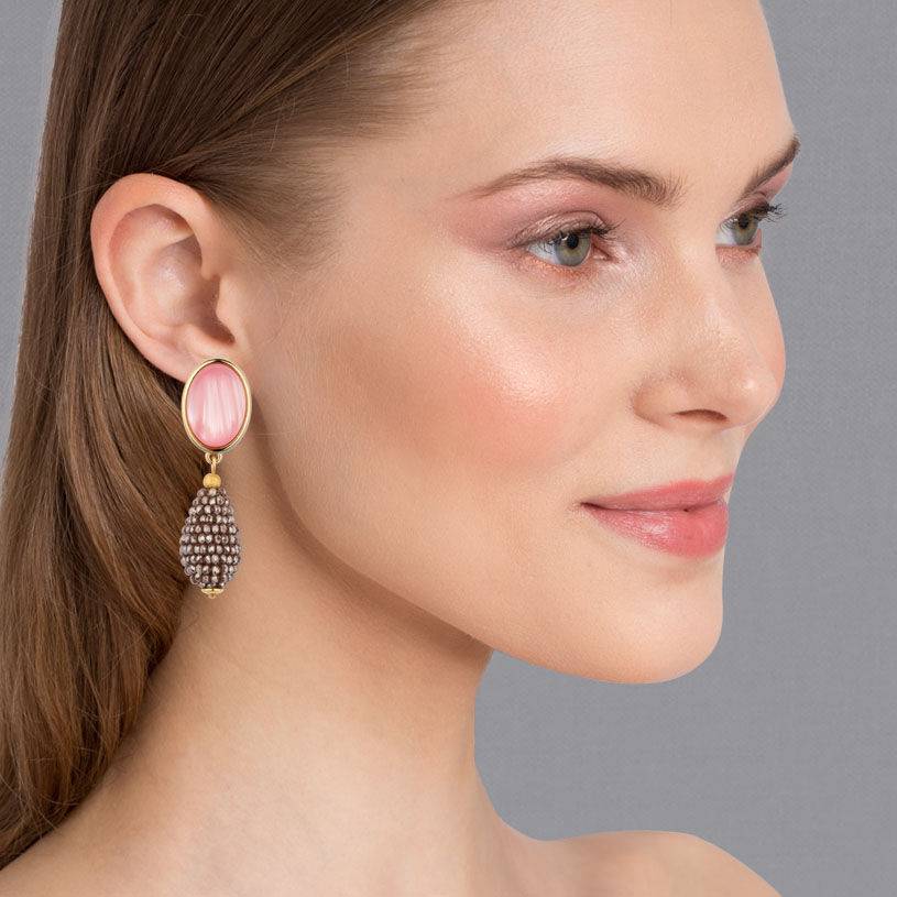 SchwesterSchwester Rosafarbene Ohrclsip mit glitzerndem champagnerfarbenem Tropfen Günstig kaufen