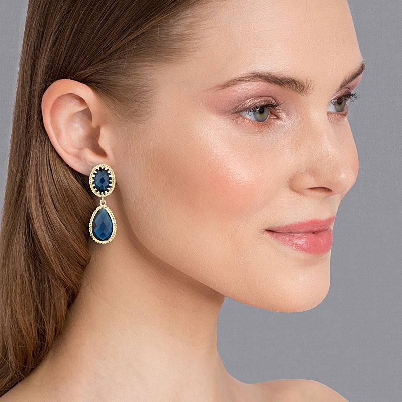 SchwesterSchwester Dunkelblaue Tropfenohrringe mit funkelnden facettierten Tropfen Begrenztes Angebot