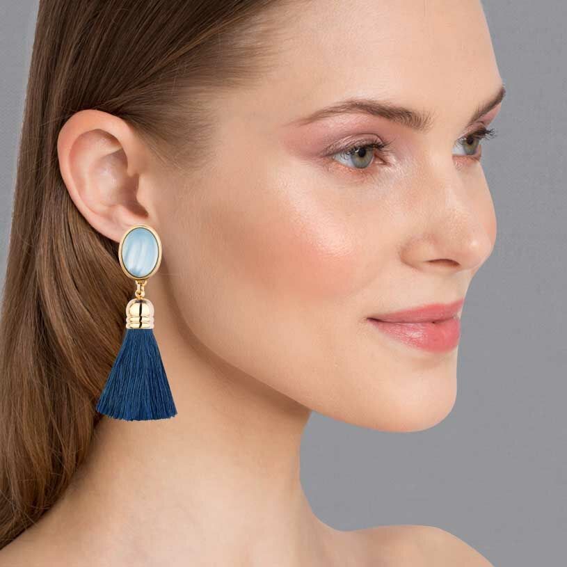 SchwesterSchwester Schimmernde hellblaue Ohrstecker mit marineblauen Quasten Top Angebot