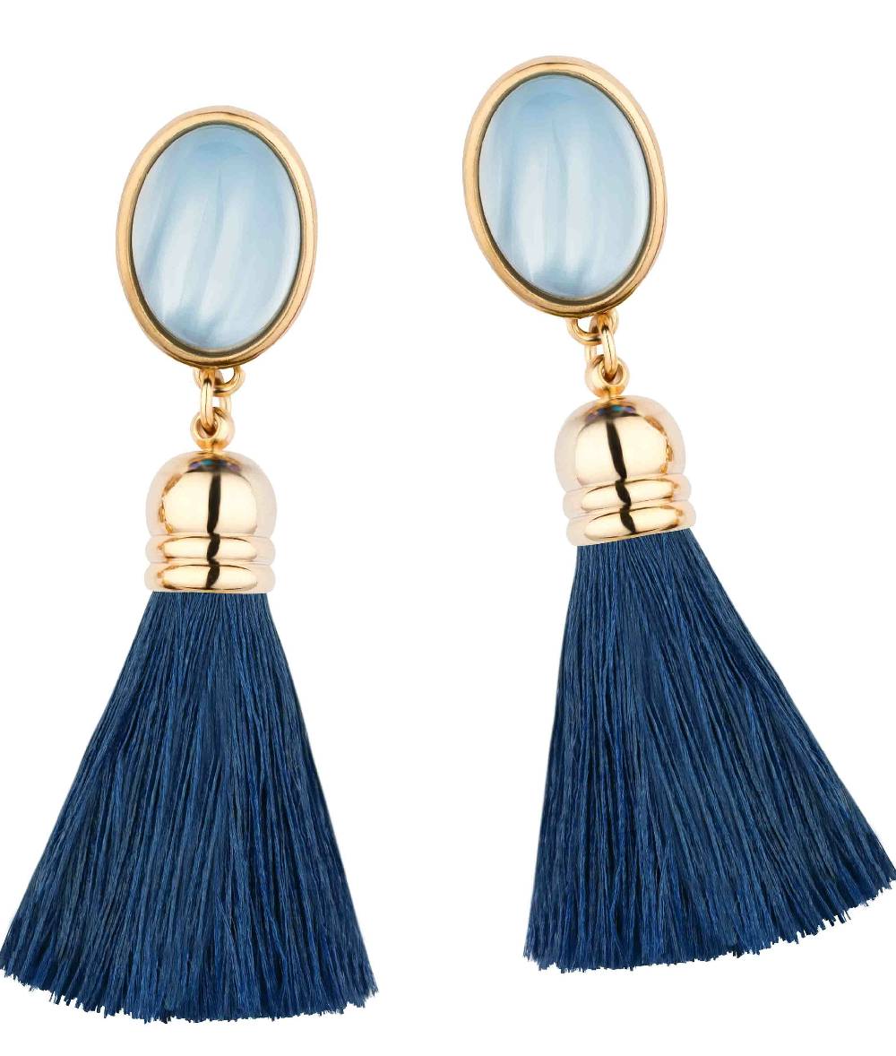 SchwesterSchwester Schimmernde hellblaue Ohrstecker mit marineblauen Quasten Top Angebot