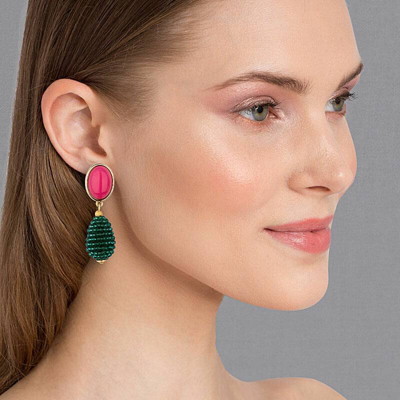 SchwesterSchwester Pinkfarbene Ohrstecker mit glitzerndem dunkelgrünen Tropfen von AmuseToi 50% Rabatt mit kostenlosem Versand