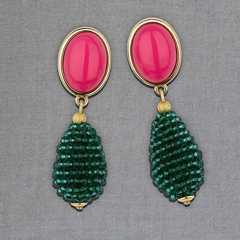 SchwesterSchwester Pinkfarbene Ohrstecker mit glitzerndem dunkelgrünen Tropfen von AmuseToi 50% Rabatt mit kostenlosem Versand