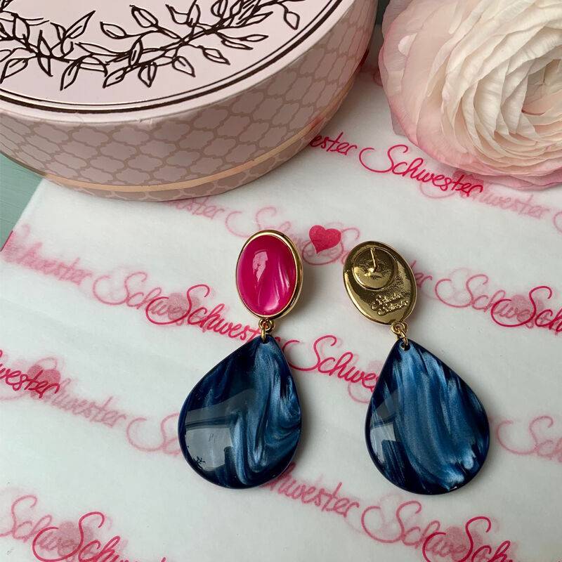 SchwesterSchwester Pinke Ohrstecker mit dunkelblauen Tropfen von AmuseToi Großer Ausverkauf