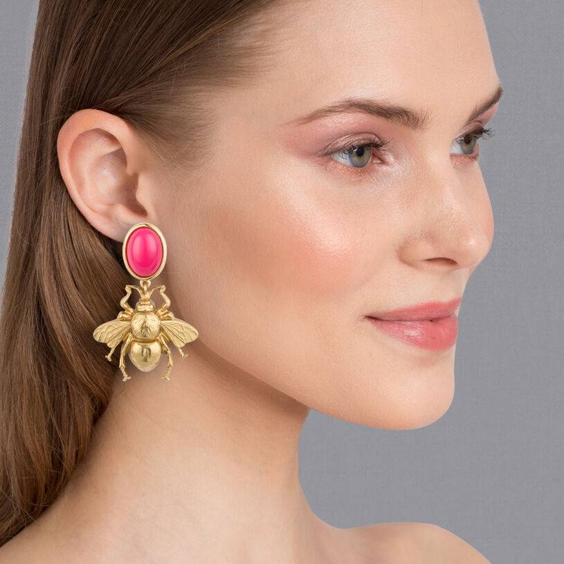 SchwesterSchwester Pinkfarbener Ohrstecker mit goldener Hummel von AmuseToi Flash Sale