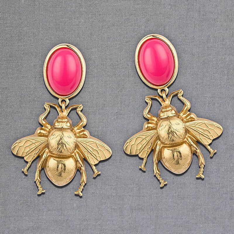 SchwesterSchwester Pinkfarbener Ohrstecker mit goldener Hummel von AmuseToi Flash Sale