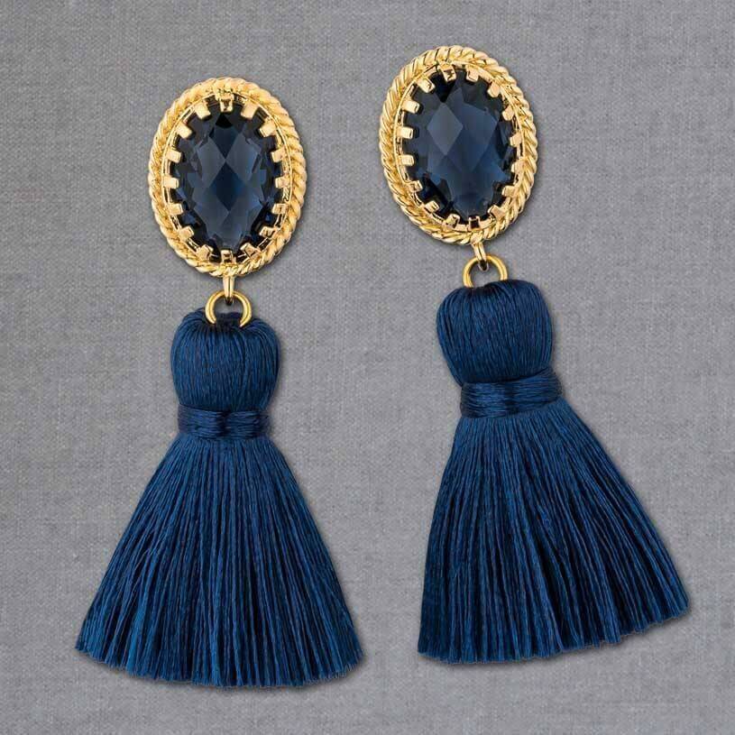 SchwesterSchwester Funkelnde vergoldete Quastenohrringe in Marineblau von Janne v. d. Heide Online Shopping