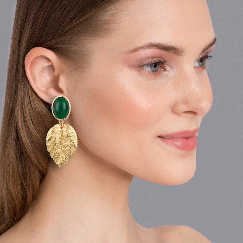 SchwesterSchwester Dunkelgrüner Ohrstecker mit großem goldenen Blatt von AmuseToi Exklusivangebot