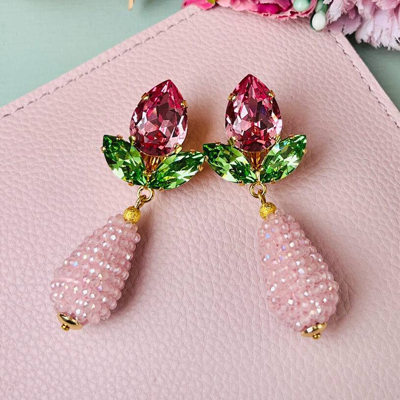 SchwesterSchwester Funkelnde Ohrstecker in Rosa und Grün mit glitzernden Tropfen Jubiläumsangebot